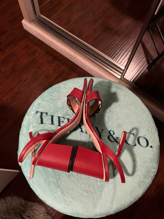 Gucci Shoes - Gucci Red Leather GG Logo Block Heel Sandals